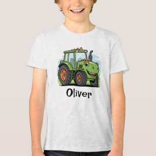 Schattige Dinosaurië Traktor Kinderen Tri-Blend Shirt