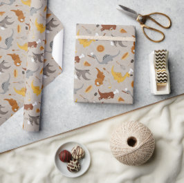 Schattige dinosauriërs die koken in beige en bruin cadeaupapier