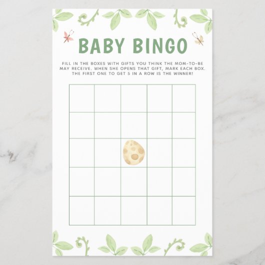 Schattige Dinosaurus Baby shower Groen Bingogame Flyer (Voorkant)