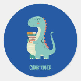 Schattige dinosaurus boek minnaar met Kinder naam Ronde Sticker