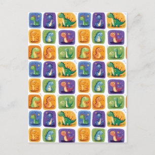 Schattige Dinosaurus Collage Pattern – Leuke & Spe Briefkaart