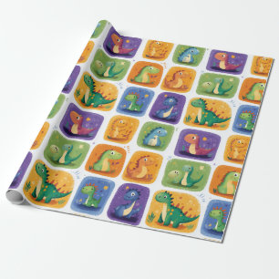 Schattige Dinosaurus Collage Pattern – Leuke & Spe Cadeaupapier