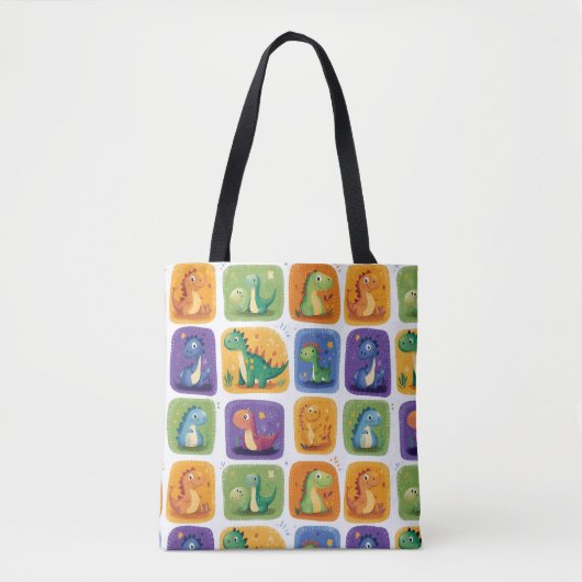 Schattige Dinosaurus Collage Pattern – Leuke & Spe Draagtas (Voorkant)