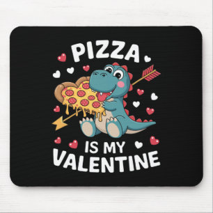 Schattige dinosaurus die pizza vasthoudt voor een muismat