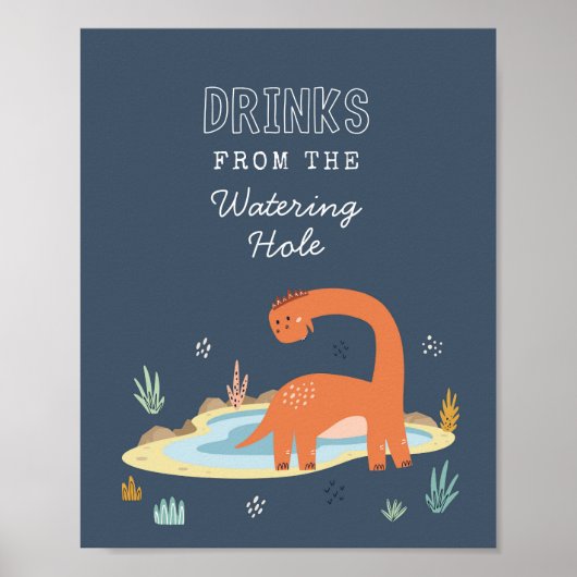 Schattige dinosaurus Drink teken Poster (Voorkant)