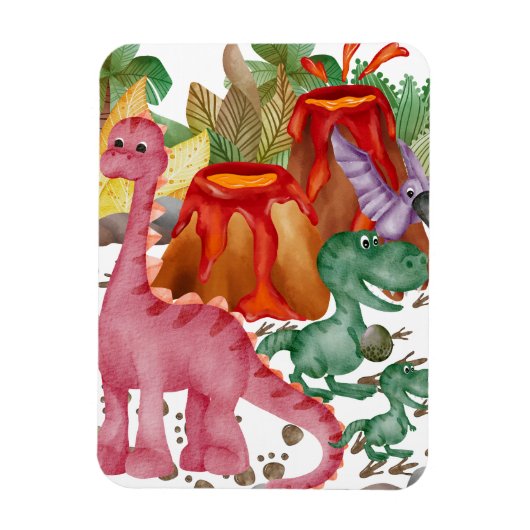 Schattige dinosaurus en uitbarstende vulkaan magneet (Verticaal)