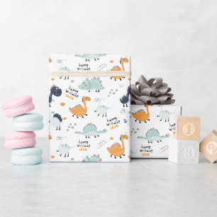Schattige Dinosaurus Gelukkige Verjaardag Kinderen Cadeaupapier