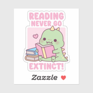 Schattige dinosaurus met boeken lezen gaat nooit u sticker