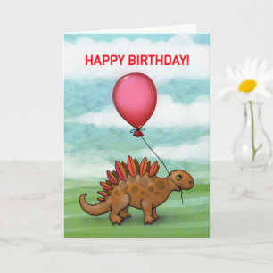 Schattige dinosaurus met rode ballon kaart