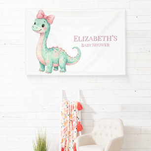 Schattige dinosaurus met roze strik baby shower we spandoek