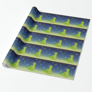 Schattige dinosaurus met sneeuwvlokken cadeaupapier
