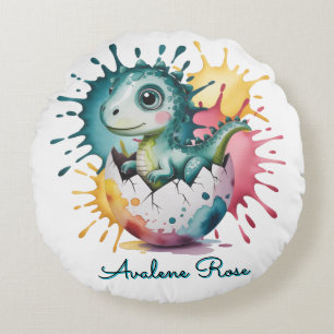 Schattige dinosaurus met waterverfspatten baby sho rond kussen