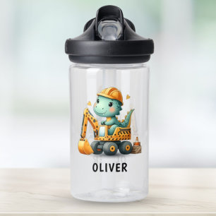 Schattige dinosaurus op graafmachine waterfles