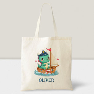 Schattige Dinosaurus Zeevaart Zeilboot Kapitein  Tote Bag