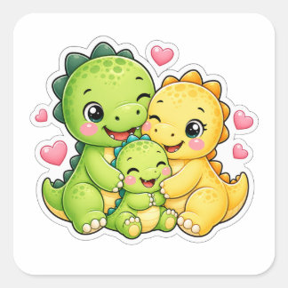 Schattige dinosaurusfamilie knuffel kunst vierkante sticker