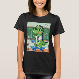 Schattige dinosaurusleraar skateboarden in het kla t-shirt