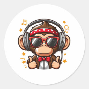 Schattige DJ-aap met koptelefoon voor kinderen Ronde Sticker