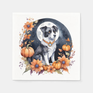 Schattige Dog Halloween Floral Moon - Spooky Canin Servet
