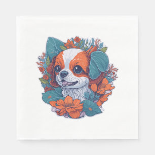 Schattige Dog in Flowers Dog Puppy Floral Servet