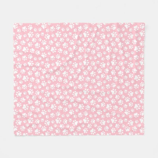 Schattige Dog Paw Pattern Wit en Pastel Roze Fleece Deken (Voorkant (Horizontaal))