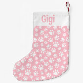 Schattige Dog Paw Pattern Wit en Pastel Roze Kleine Kerstsok (Achterkant)