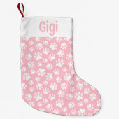 Schattige Dog Paw Pattern Wit en Pastel Roze Kleine Kerstsok (Voorkant)