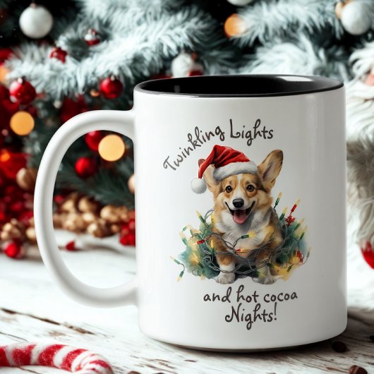 Schattige Dog Pet Modern Script Waterverf Kerst Tweekleurige Koffiemok