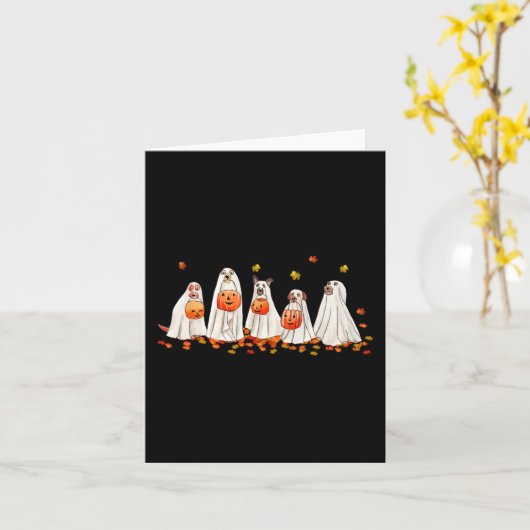 Schattige Dog verkleed als Ghost Halloween Fun Boo Kaart (Gele Bloem)