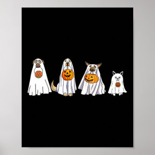 Schattige Dog verkleed als Ghost Halloween Fun Boo Poster