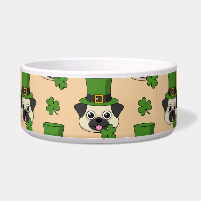 Schattige Dog w Pet en Shamrock St Patrick's Patte Voerbakje (Voorkant)