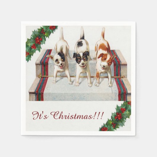 Schattige Dog's "Het is Kerstmis" Servet (Voorkant)