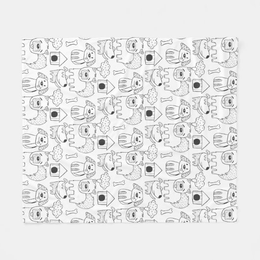 Schattige Dogs Line Drawn Pattern Fleece Deken (Voorkant (Horizontaal))
