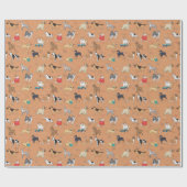Schattige Dogs Pattern Design Sinaasappel Cadeaupapier (Vlak)