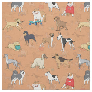Schattige Dogs Pattern Design Sinaasappel Stof