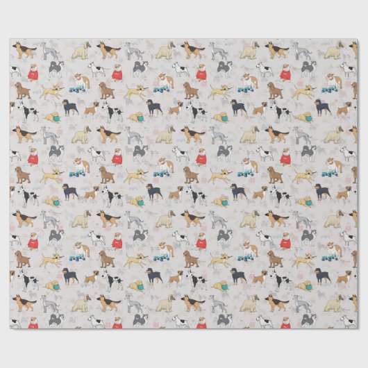 Schattige Dogs Pattern Design Wit Cadeaupapier (Vlak)
