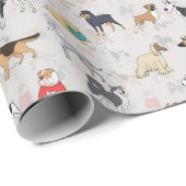 Schattige Dogs Pattern Design Wit Cadeaupapier (Rol Hoek)