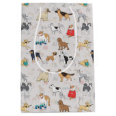 Schattige Dogs Pattern Design Wit Medium Cadeauzakje (Voorkant)
