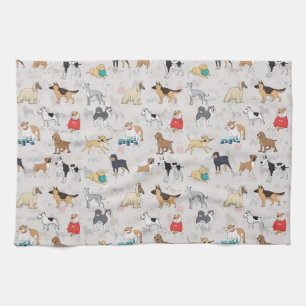 Schattige Dogs Pattern Design Wit Theedoek