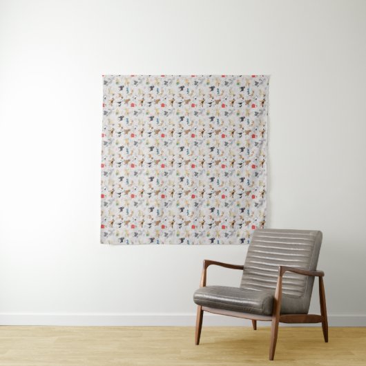 Schattige Dogs Pattern Design Wit Wandkleed (In Situ (horizontaal))
