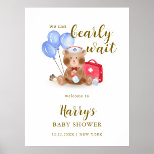Schattige Dokter Teddybeer Ballon Baby Shower Welk Poster