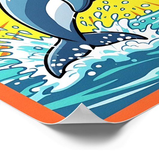 Schattige dolfijn springt uit de Oceaan Poster (Hoek)
