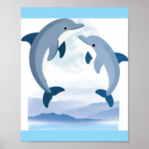 Schattige Dolfijnen Oceaan Kunstprint Kust Blauw Poster