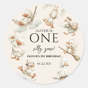 schattige domme gans, Eén domme gans 1e verjaardag Ronde Sticker