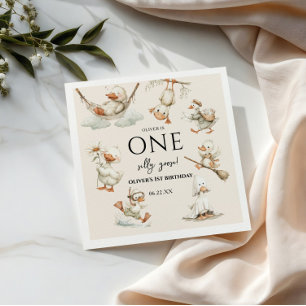 schattige domme gans, Eén domme gans 1e verjaardag Servet