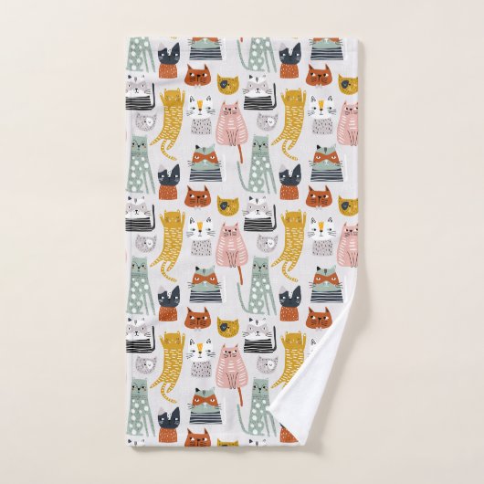 Schattige Doodle Hand getrokken kattenpatroon Bad Handdoek (Handdoek)