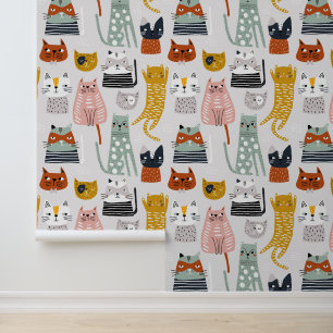 Schattige Doodle Hand getrokken kattenpatroon Behang