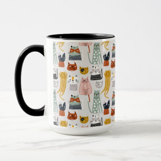 Schattige Doodle Hand getrokken kattenpatroon Mok (Links)