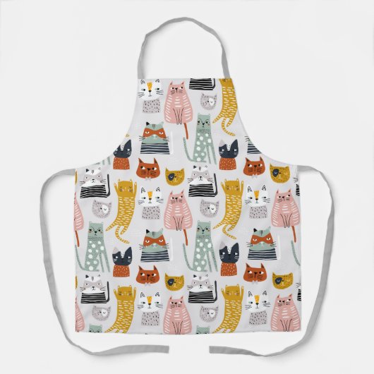 Schattige Doodle Hand getrokken kattenpatroon Schort (Voorkant)