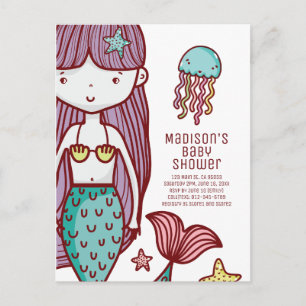 Schattige Doodle Mooie Zeemeermin & Kwallen Baby S Uitnodiging Briefkaart