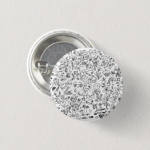 Schattige Doodle Zwart & Wit Ronde Button 3,2 Cm